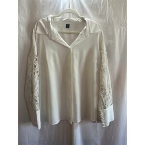 SHEIN Curve White Blouse w/ Crochet Lace Sleeves – Size 2XL